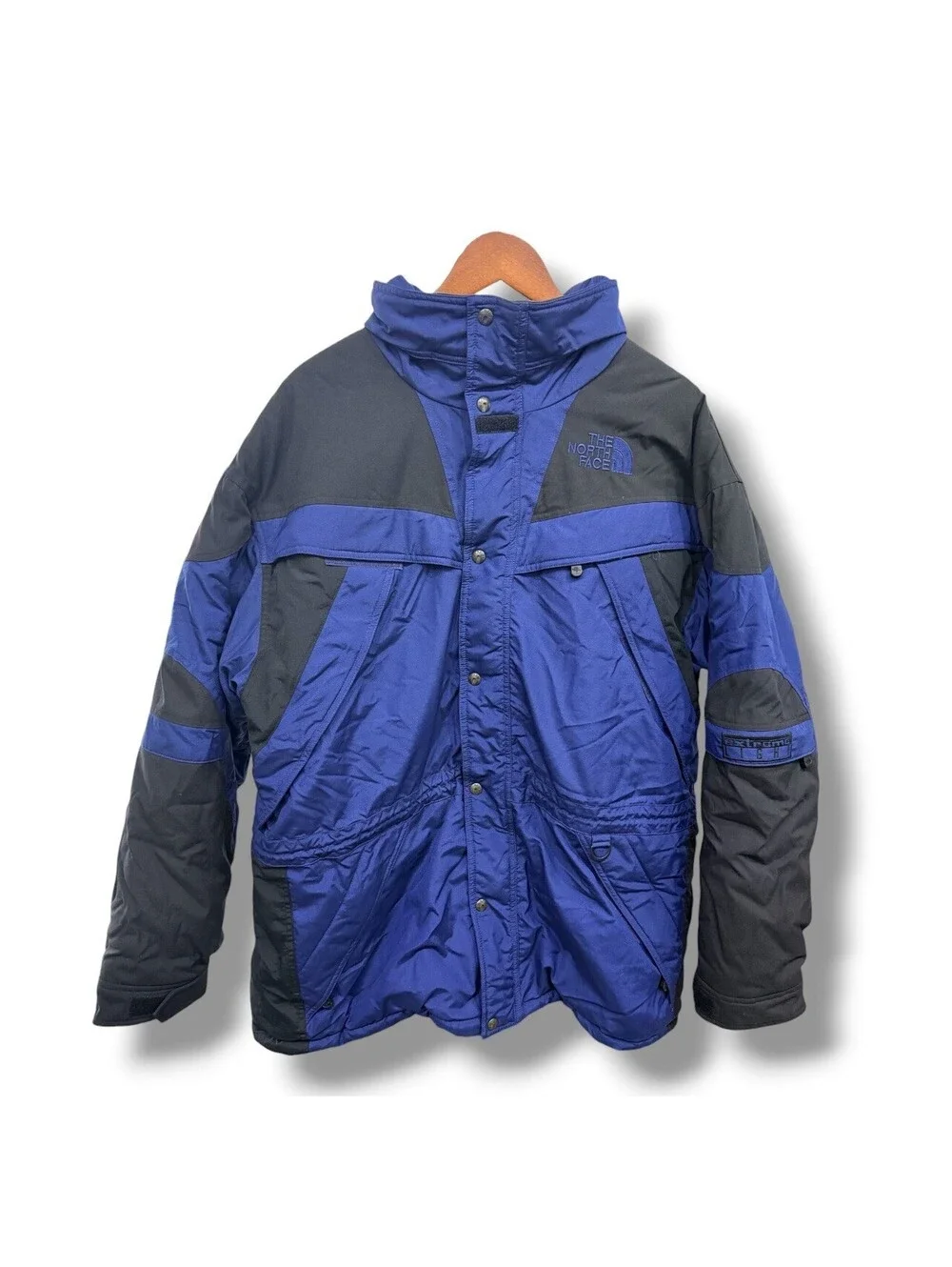 Vintage The North Face Extreme Light Jacket Mens XL Blue Black Hooded Coat
